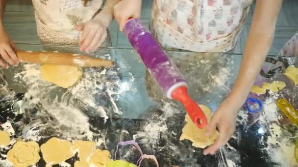 Visão Alto Ângulo Crianças Fazendo Biscoitos — Vídeo de Stock