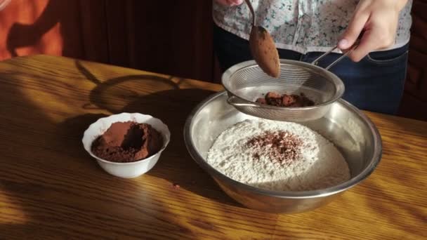 Sifting Together Cocoa Powder Flour — Stock Video