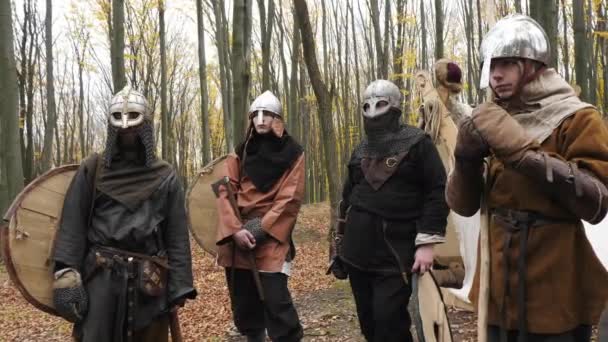 Viking Harcosok Állnak Erdőben — Stock videók