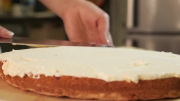 Crema Montata Levigante Una Torta — Video Stock