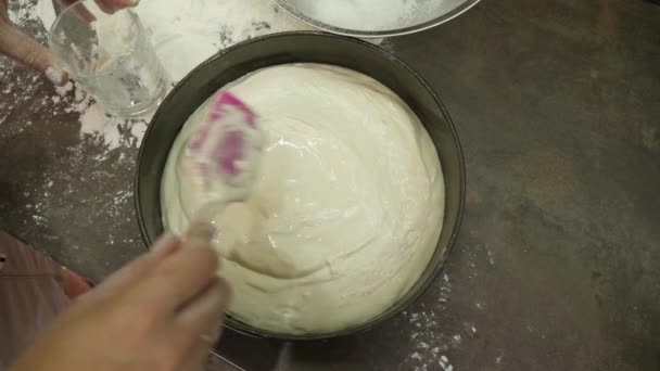 Zorganizowanie Ciasto Ciasto Ciasto Pieczenia Patelni — Wideo stockowe