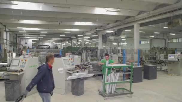 Mensen Die Een Glazen Raamfabriek Werken — Stockvideo