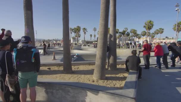 Люди Венеційському Скейт Парку — стокове відео