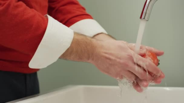 Person Washes Tomato — Stock Video