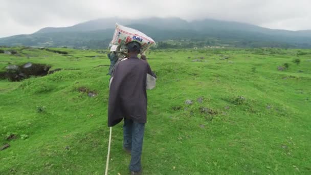 Africanos Que Llevan Sacos Cabeza — Vídeo de stock