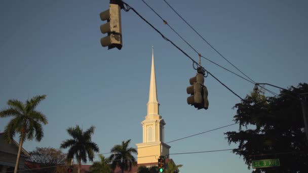 Traffic Lights Church Tower — Stock Video