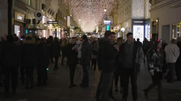 Strada Affollata Notte Vienna Austria — Video Stock