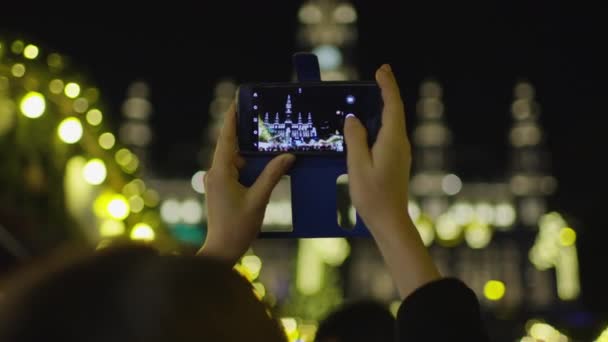 Gece Viyana Belediye Sarayı Nın Fotoğraflarını Çekiyorlar — Stok video