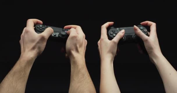 Players Using Gamepads Close — Stockvideo