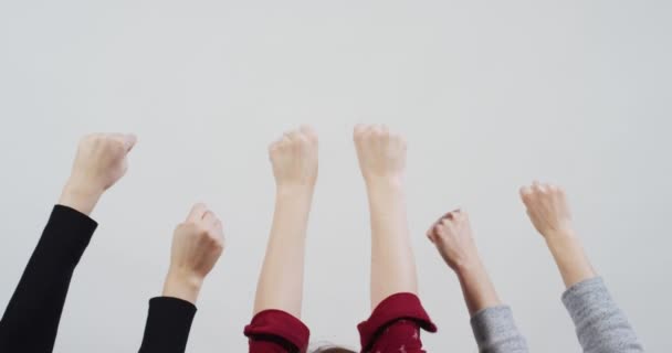 Hands Raising Fists Close — Stock Video