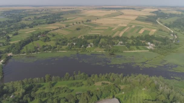 Aerial Pond Village — Stock Video