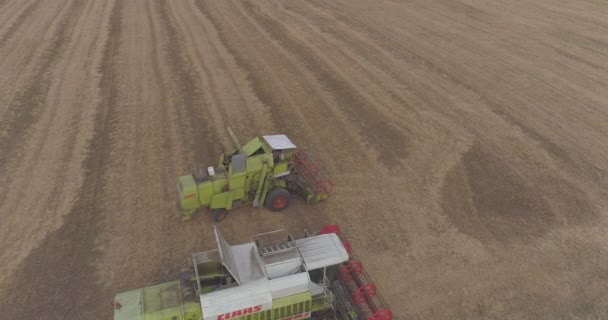 収穫場における機械の空中像 — ストック動画
