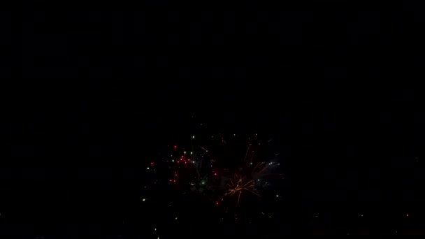 Πυροτεχνήματα Εκρήγνυνται Πάνω Από Ένα Σκοτεινό Νυχτερινό Ουρανό — Αρχείο Βίντεο