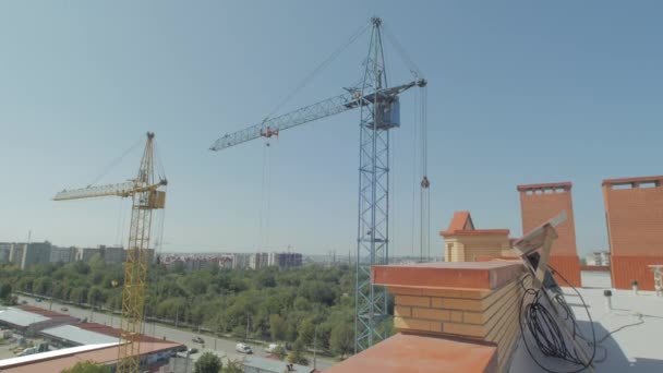 Grúas Una Obra Construcción — Vídeos de Stock