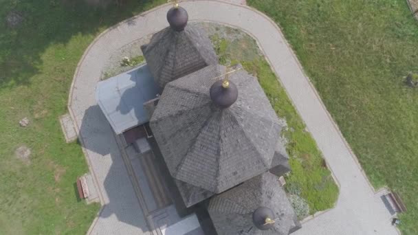 Aerial View Wooden Monastery — Stock Video