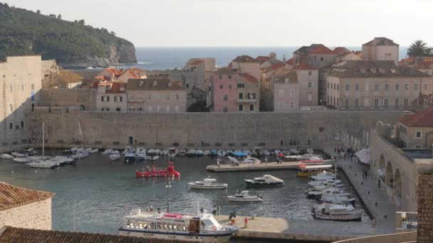 Boote Alten Hafen Von Dubrovnik — Stockvideo