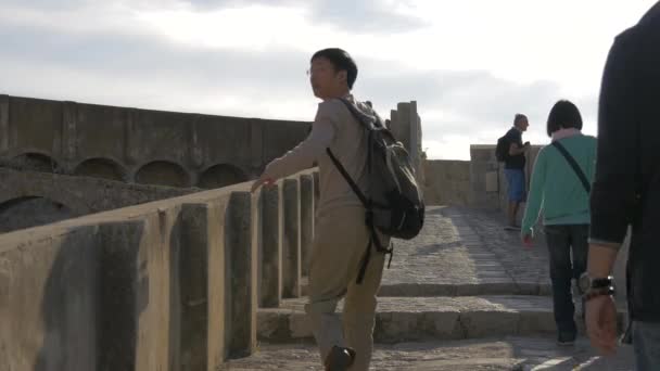 Touristengruppe Besucht Die Stadtmauer — Stockvideo