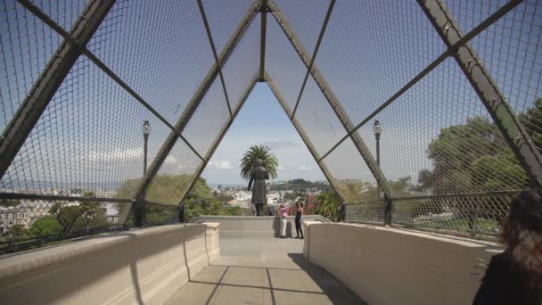 Статуя Конце Пешеходного Моста — стоковое видео