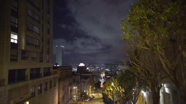 Angolo Alto Una Strada San Francisco Notte — Video Stock