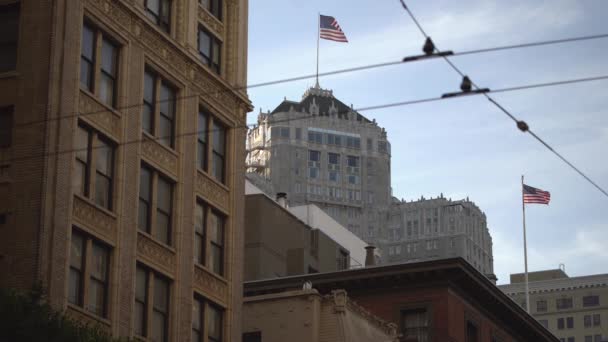 Flag Waving Building Top — Stock Video