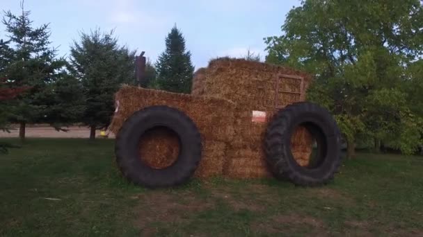 Tractor Made Hay Bales Tires — Stock Video