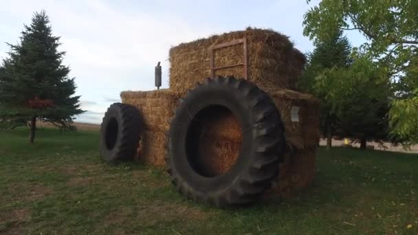 Tractor Made Hay Bales Tires — Stock Video