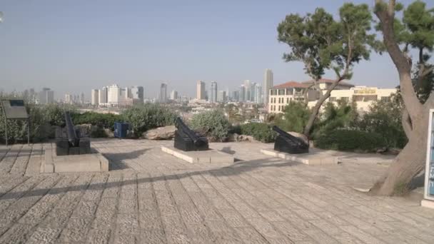 Old Black Cannon Jaffa Hill — Vídeo de Stock