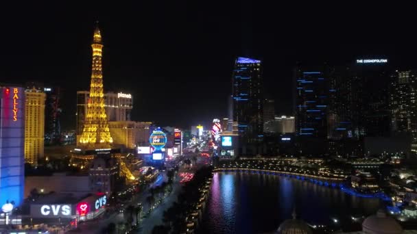 Luchtfoto Van Las Vegas Nachts Verenigde Staten Van Amerika — Stockvideo