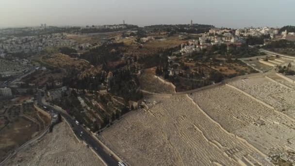 Vista Aérea Del Cementerio Judío Monte Los Olivos — Vídeo de stock