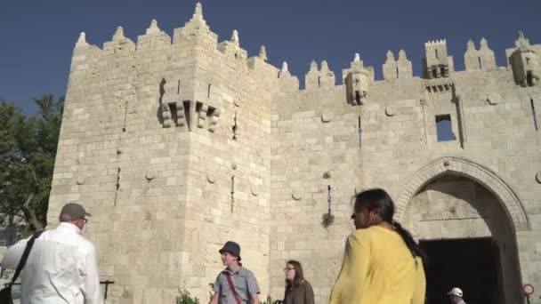 Pan Derecha Puerta Damasco Jerusalén — Vídeo de stock