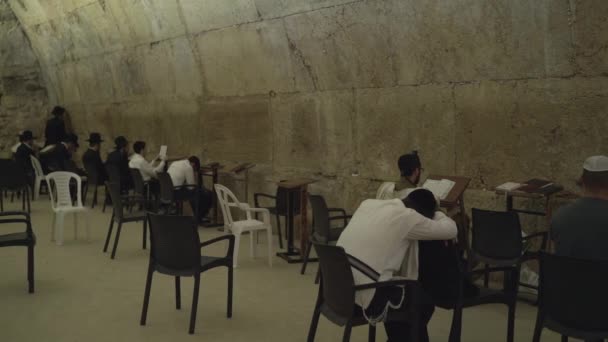 Εβραίοι Άνδρες Προσεύχονται Και Ταλαντεύονται Στο Τείχος Των Δακρύων — Αρχείο Βίντεο