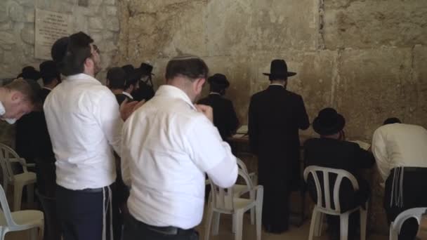 Hombres Judíos Rezando Balanceándose Muro Los Lamentos — Vídeos de Stock