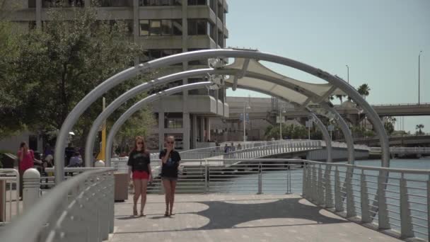 Mujeres Caminando Tampa Riverwalk — Vídeos de Stock