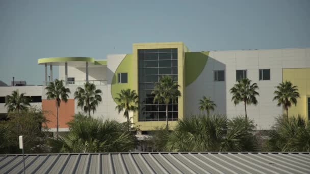 Modernes Gebäude Und Palmen — Stockvideo