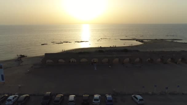 日落时Caesarea Maritima的空中景观 — 图库视频影像