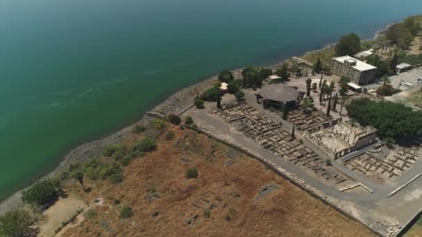 Luchtfoto Van Ruïnes Kafarnaüm — Stockvideo