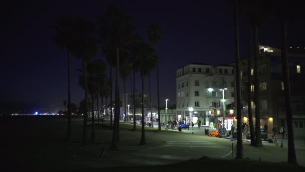 Venice Beach Und Strandpromenade Bei Nacht — Stockvideo