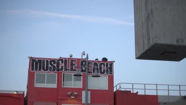 Luta Ner Över Muscle Beach Byggnaden — Stockvideo