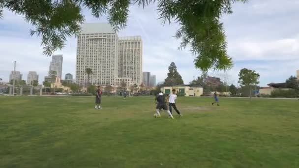 Fußball Spielen Stadtpark — Stockvideo