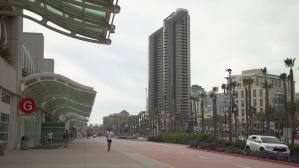 People Walking Jogging East Harbor Drive — Stock Video