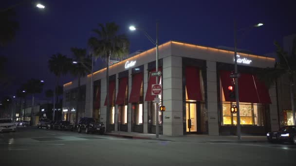 Cartier Beverly Hills Kvällen — Stockvideo