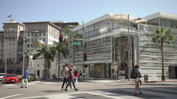 Mensen Lopen Straat Beverly Hills — Stockvideo