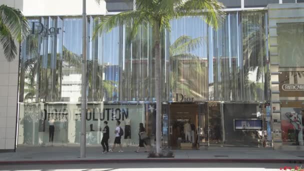 Mensen Wandelen Buurt Van Dior Beverly Hills — Stockvideo