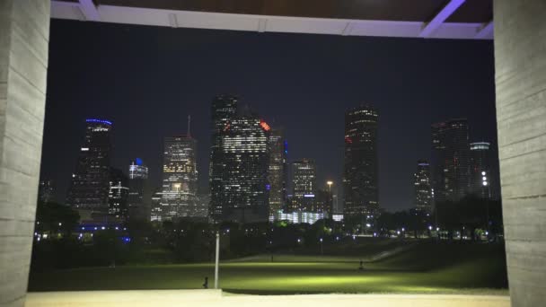 Wolkenkratzer Und Türme Houston Bei Nacht Vereinigte Staaten Von Amerika — Stockvideo
