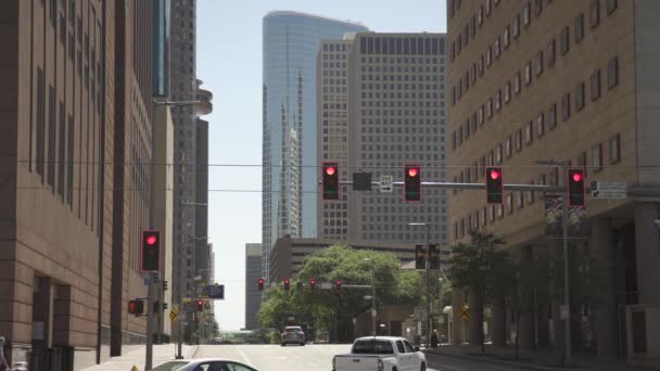 Amerika Birleşik Devletleri Houston Bir Caddede Trafik Işıkları — Stok video