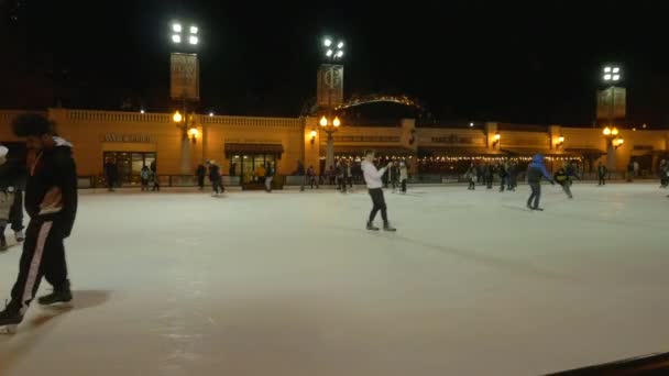 People Ice Skating Outdoors — Stock Video