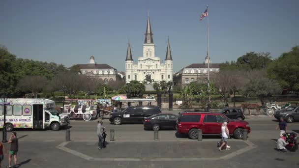 Katedral Saint Louis Dan Jackson Square Amerika Serikat — Stok Video