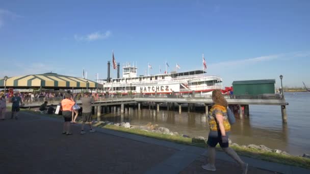 Das Dampfboot Natchez Und Ein Karussell — Stockvideo