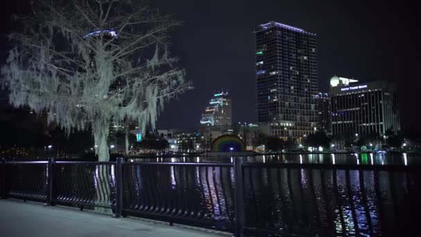 Edificios Vistos Desde Paseo Marítimo Del Lago Eola — Vídeo de stock