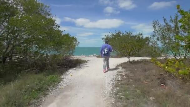 Mies Kävelee Polulla Lähellä Merta — kuvapankkivideo